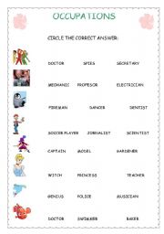 English worksheet: Occupations for kids