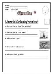 English worksheet: grade five quiz
