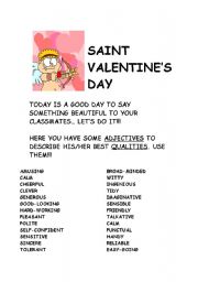 English Worksheet: Saint Valentines Day- Adjectives