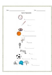 English Worksheet: Sports Equipment Fill-In