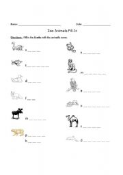 English worksheet: Zoo Animals Fill-In