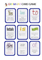 English Worksheet: Grammar Card Game (3 pages)