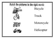 English worksheet: transportation matching words