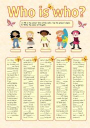 English Worksheet: Who is Who? Girls (present simple)