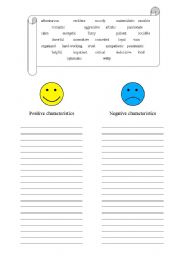 English Worksheet: Describing peoples character - adjectives