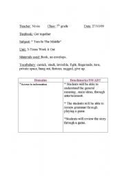 English worksheet: tom in the middle