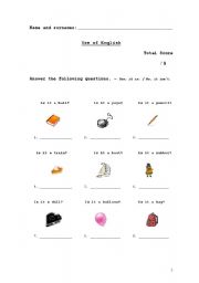 English Worksheet: Verb to be short question answers