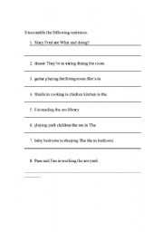 English worksheet: Scrambled sentences.