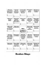English Worksheet: Bonbon Bingo