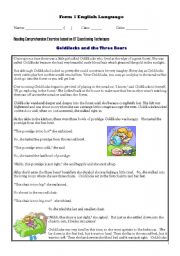 English Worksheet: Goldilocks and Three Bears