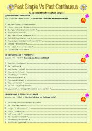 English Worksheet: Past Simple Vs Past Continuous + Past Simple -Special structures