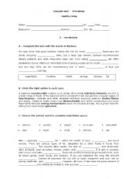 English Worksheet: Test 9th grade - Healthy eating/living