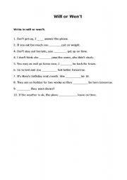 English worksheet: Will or Wont