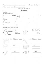 English Worksheet: Class objects worksheet