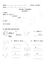 English worksheet: Class objects worksheet