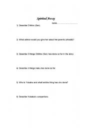 English worksheet: Spirited Away movie questions Part 1