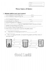 English Worksheet: Three States of Matter