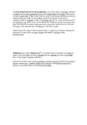 English Worksheet: haloloween and day of the death 
