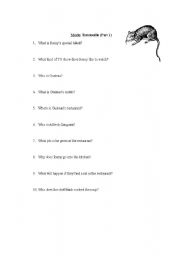 English worksheet: Ratatouille Movie Questions - part 1