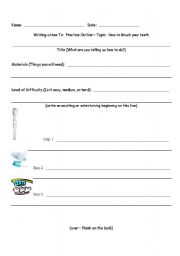 English Worksheet: How To Template, Brushing your teeth