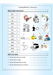 English Worksheet: Vocabulary Matching Worksheet - Elementary 2.8 - ACTION VERBS (2)