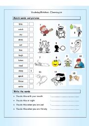 Vocabulary Matching Worksheet - Elementary 2.8 - ACTION VERBS (2)