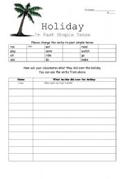 English worksheet: Holiday worksheet in past simple tense