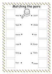 English worksheet: Clothes and Body Parts Matching the Pairs
