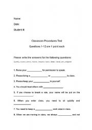English Worksheet: Classroom Rules Test