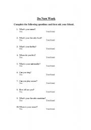 English worksheet: Personal Questions