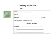 English worksheet: Helping at the zoo