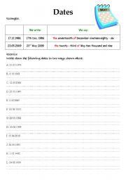 English Worksheet: Dates