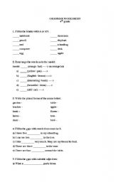 English worksheet: test 4 th grade