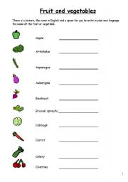 English worksheet: Fruit and Vegetables in English, 3 pages