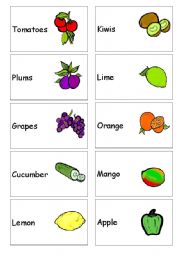 English Worksheet: Fruit and vegetable mini flash cards