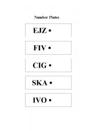 English Worksheet: Number Plates - Mathematics 