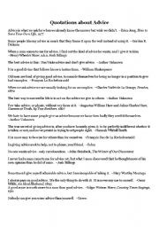 English Worksheet: QUOTATION /advice
