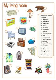 English Worksheet: Living Room Matching (Part B)