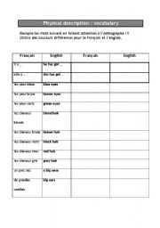 English worksheet: vocabulary sheet about physical descriptions