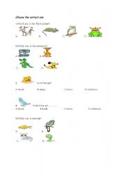 English worksheet: animals quiz (part1)