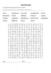 English Worksheet: Pizza / Food recognition Word Search