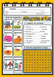 English Worksheet: PREPOSITIONS OF PLACE