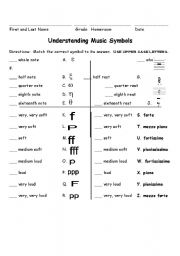 English Worksheet: Music:  Understanding Music Symbols