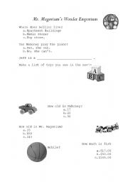 English worksheet: Movie - Mr Magoriums Wonder Emporium