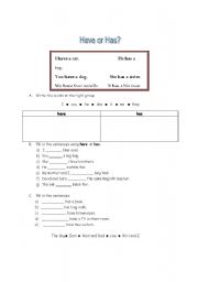 English Worksheet: Have or Has?