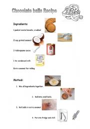 English Worksheet: Chocolate balls Recipe