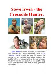 English Worksheet: Steve Irwin - The Crocodile Hunter.  Famous Biography.