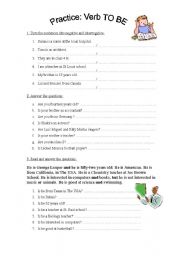 English Worksheet: Practice: verb TO BE