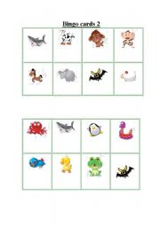 English worksheet: Bingo cards 2