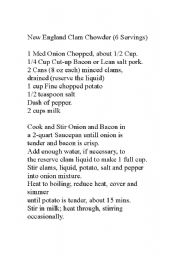 English worksheet: Clam Chowder